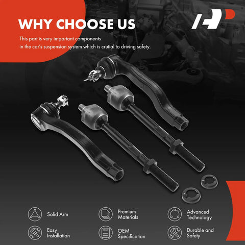 Front Inner And Outer Tie Rod End Kit For Honda CRV 1997 1998 1999 2000 2001 Replace Worn Tie Rods To Fix Loose Steering And Uneven Tire Wear Easy Install Durable Precision Fit For Smooth Quiet Handling four black tie rod ends with hardware