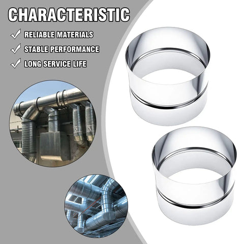 4 Inch Galvanized Steel Duct Connector Set Round Vent Extension For HVAC Dryer Vent Exhaust Fan Metal Hose Coupling Easy Install Heavy Duty Metal Vent Coupler 2 Pack shown with two round couplers