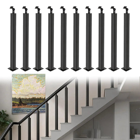 Slick Zero Hassle Matte Black Outdoor Handrail Post 35 37 Inch With Bolt Kit 270 Degree Swivel Mount in a modern interior staircase.