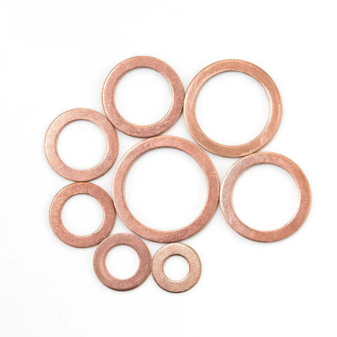 Eight Sizes Copper Metric Sealing Washers And Flat Washers 150 Pieces Assortment Kit M6 M8 M10 M12 M14 M16 M18 M20 High Temp