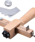 Leather Strap Cutter Beech Wood DIY Leatherworking Tool With Adjustable Blade System And Five Replacement Blades for Cutting Straps