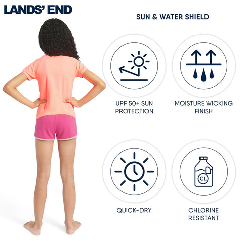 Girls Swim Rash Guard Shirt With UPF 50 Plus Short Sleeve Sun Tee Fiery Coral Perfect For Beach And Pool Play X Large back view