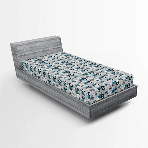 Fitted Sheet Twin Size With All Around Elastic Deep Pocket 75 X 39 Inches 100 Percent Brushed Microfiber In Sea Blue And Pale Grey