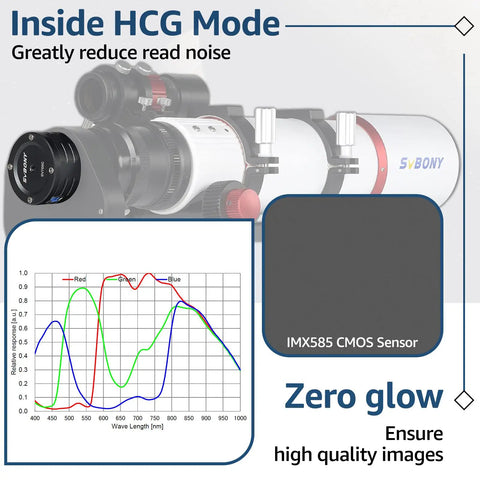 705C Telescope Camera With IMX585 Sensor For Jaw Dropping Planetary Imaging And Deep Sky Shots USB 3 Astronomy Cam Perfect For Moon Planets And EAA Lucky Imaging Enthusiasts Looking For High Resolution Results showing HCG mode and sensor details