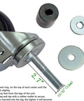4 Inch Work Table Caster Wheels With Locking Brakes For Stainless Steel Prep Tables Expanding Stem Casters Set Of 4 To Fit One And One Half Inch And One And Five Eighths Inch Leg Tubes Ball Bearing Swivel With Rubber Top Compression Fitting components and installation instructions.