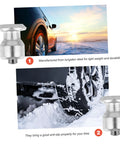Premium Tungsten Winter Tire Studs Pack Badass Traction And Hella Grip On Icy Snow Roads Smooth Bolt On Installation Heavy Duty Anti Skid Spike Anchors For Pickup Trucks Suv Vans 50 Piece with tire on snowy road.