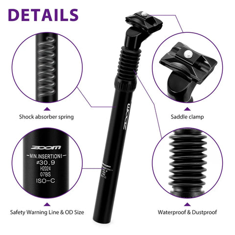 Bike Suspension Seatpost 30.9x350mm Shock Absorber Damper With Adjustable Clamp For E Bike MTB BMX Heavy Duty Comfort Upgrade