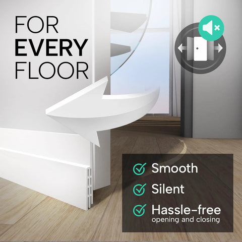 Front view of white Vellure door draft stopper at the bottom of a door, energy-saving weather seal.