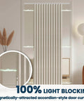 100 Percent Blackout Accordion Door Curtain For Sliding Glass Doors, cream white panel installed with magnetic panels