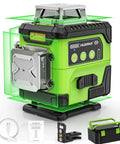 Front view of Huepar 360 self-leveling laser level with LCD screen, lime-green body