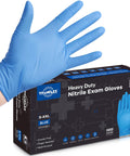 TitanFlex blue nitrile exam gloves, 6 mil, large, box of 100 with glove on hand