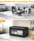 Before and after kitchen countertop with Big Ol Stackable Pine Wood Bread Box With Patterned Acrylic Door For Kitchen Countertop Vintage Style Bread Bin Pantry Organizer For Sourdough Bagels And Snacks Easy Assembly Black.