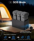Ultra Portable 100W Drone Power Station With 27000mAh Battery in SOS Mode on outdoor table by a tent