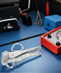 Heavy Duty Auto Body Sheet Metal Repair Pliers with Adjustable Locking Welding Clamp on a workbench