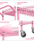 Chrome plated handle and S hooks detail on Built Tough Pink Rolling Cart Three Tier Heavy Duty Metal Utility Shelf.