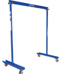 Heavy Duty Steel Portable Gantry Crane Built For Serious Shop Hustle With 300 Pound Lift Capacity, blue with wheels.