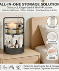 Black Rotating Spice Rack With Paper Towel Holder, 2 Tier Lazy Susan on bedroom nightstand, non slip turntable.