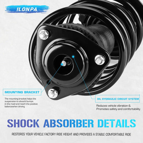 Dodge Grand Caravan Front Struts And Sway Bar Links Kit For 2008 To 2019 Not For RT Or GT Models And Not Compatible With Nivomat Rear Suspension Easy Installation Durable Front Suspension Upgrade For Smooth Ride And Tight Handling. black front strut close-up