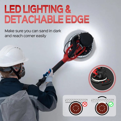 Worker using Drywall Sander Upgrade For DIY Home Projects With 8 Amp Motor, 7 Speed Settings 800 To 1800 RPM, Vacuum Dust Collector