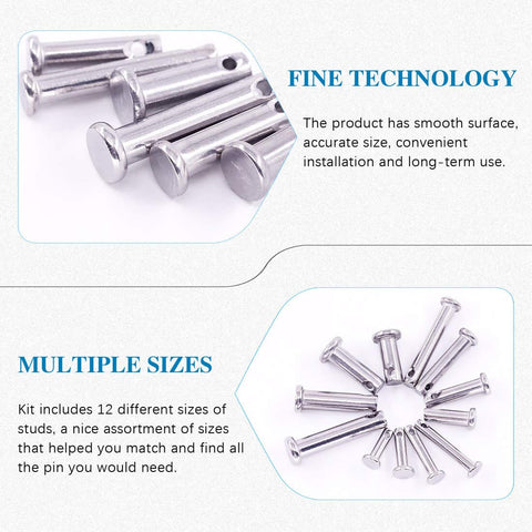 96-Piece Stainless Steel Clevis Pin Assortment Kit With Flat Head Single Hole Pins 304 Grade 12 Sizes From M3 To M5 display
