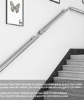Rock Solid Wall Mounted Stair Railing In Rust Proof Stainless Steel For Indoor And Outdoor Safety Handrail with smooth silver finish.