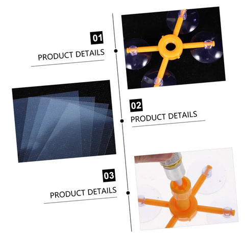 Quick Fix Windshield Crack Repair Kit for Cars, showing orange applicator tool and clear adhesive sheets for repairing auto glass