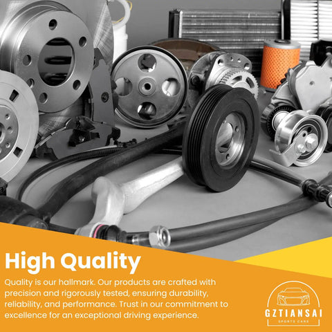 Detailed view of various high-quality auto parts including belts, pulleys, and engine components for repair.
