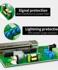 Internal circuit board of 5 Port Industrial Ethernet Switch with DIN Rail Mount featuring signal and lightning protection components.