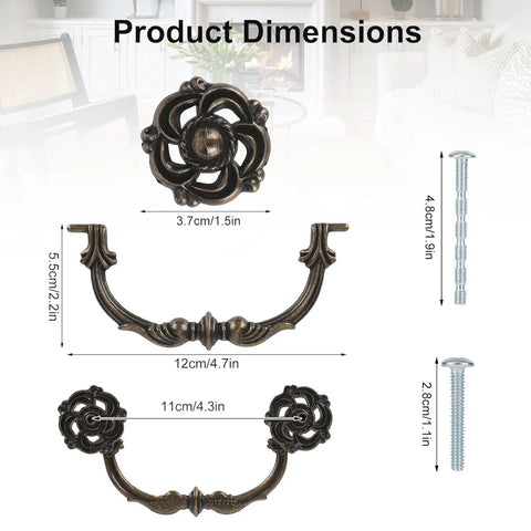 Dimensions and details of Six Pack Drop Bail Vintage Drawer Pulls For Four And A Half Inch Center To Center Spacing Zinc Alloy Handles
