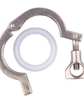GOVALVE stainless steel sanitary tri-clamp with wing-nut bolt and silicone gasket, 50.5mm ferrule, front view