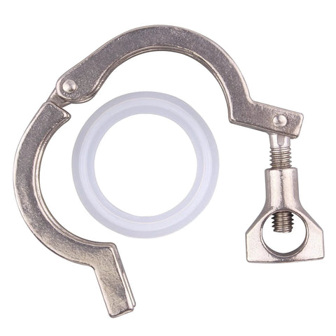 GOVALVE stainless steel sanitary tri-clamp with wing-nut bolt and silicone gasket, 50.5mm ferrule, front view