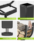 Heavy Duty 30 Inch Firewood Rack For Indoor And Outdoor Use, Rustproof Steel Log Holder with adjustable pads and handle details