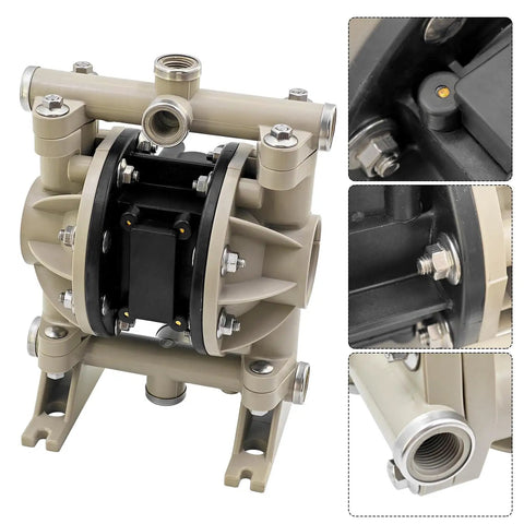 Workhorse Double Diaphragm Pump 13 GPM at 100 PSI Built for Tough Industrial Water Transfer and Fluid Handling Model 66605J388 Ideal for Quick Priming and Long Life in Auto Shops Farms and Industrial Setups, beige polypropylene pump