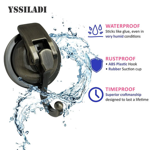 Heavy Duty Shower Suction Cup Hooks Bronze 2 Pack No Drill No Holes Reusable Glass Hangers For Robes Garlands And Bath Accessories Durable Strong Hold Up To 15 Pounds