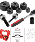 Ratchet Hole Punch Kit for cutting clean burr-free holes from half inch to two inch in metal, plastic, and aluminum with case