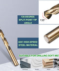 Image of the 7 16th Inch Drill Bit Set By METALLIXITY, showing high-speed steel, gold finish, and 135-degree point angle for soft metals.