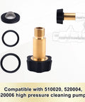 Gosknor brass inlet fitting for high-pressure washer with threaded end, O-rings, and filter cap