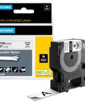 Rhino Industrial Flexible Nylon Labels three quarters inch by eleven point five foot black print on white tape packaging