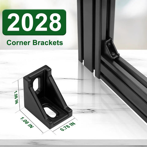 36 Piece 2020 Series Aluminum Extrusion Connector Kit With Black 2028 Corner Bracket 74 M5 T Nuts And Screws Washers And Allen Wrench Heavy Duty Pro Grade Build For 20S Aluminum Rail Systems, black 2028 corner bracket on 20x20 aluminum extrusion