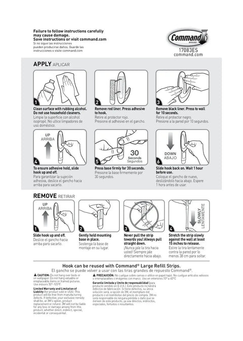 Instruction manual for Designer Damage Free Wall Hooks Set With Sixteen Hooks And Twenty Four Adhesive Strips Holds Up To Five Pounds No Tools Needed Great For Hanging Organization And Storage In Your Home, detailing application and removal process.