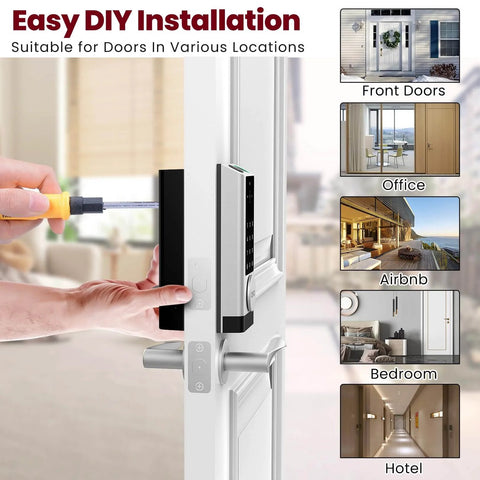 Installation of Six In One Smart Lock With Camera And Doorbell, Keyless Entry For Front Door With Fingerprint, App Remote.