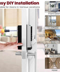 Video Smart Lock With Camera And Doorbell, 6-In-1 Keyless Entry System With Fingerprint, being installed on a white door.