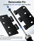 Six Pack Matte Black 4 Inch Door Hinges Heavy Duty Iron Exterior Interior With 5/8 Radius And Square Corners Removable Pin