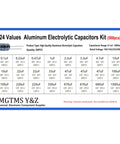 Chart of Dope Electrolytic Capacitor Kit With 24 Values And 500 Pieces From 0.1uF To 1000uF 10V 16V 25V 50V Aluminum Capacitors