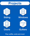 Project uses for Clear Silicone Caulk For Windows And Doors, including siding, windows, doors, and gutters.