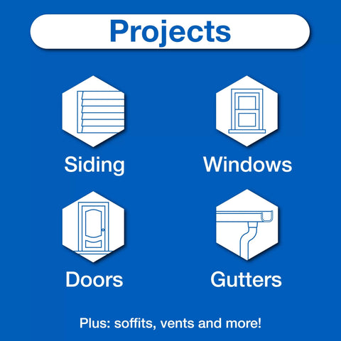 Project uses for Clear Silicone Caulk For Windows And Doors, including siding, windows, doors, and gutters.