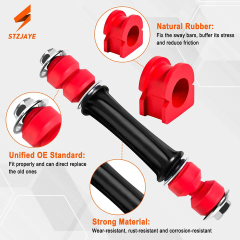 Sway Bar Links With Bushings 36mm Stabilizer Bar End Kit showcasing red bushings and black links for Chevy Silverado 1500 2007 2018 Suburban