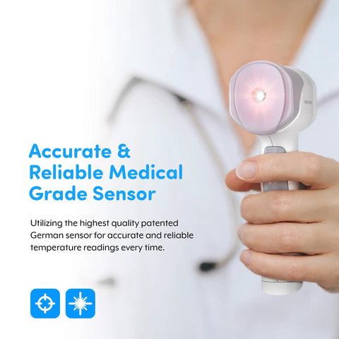 Heavy Duty Touchless Infrared Forehead Thermometer For Adults And Babies Medical Grade FSA HSA Eligible No Contact Digital Thermometer Gun With 1 Second Dead On Instant Read Hygienic Quick Temp Scan For Home And Clinic, hand-held