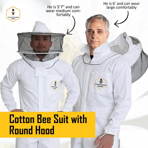 Beekeeping Suit For Men And Women With Beekeeper Gloves, 100 Percent Cotton Protective Hive Suit, worn by two men
