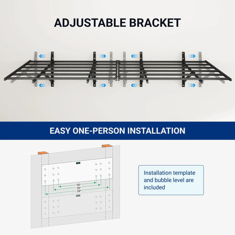2 Pack 2x6ft Heavy Duty Garage Wall Shelves Set Black, Ultra Strong Storage Racks For Tools Bins And Gear, 3200 Lbs Tested Capacity With 1600 Lbs Total Rated, 800 Lbs Per Shelf, Easy Install Wall Mount System adjustable bracket and template